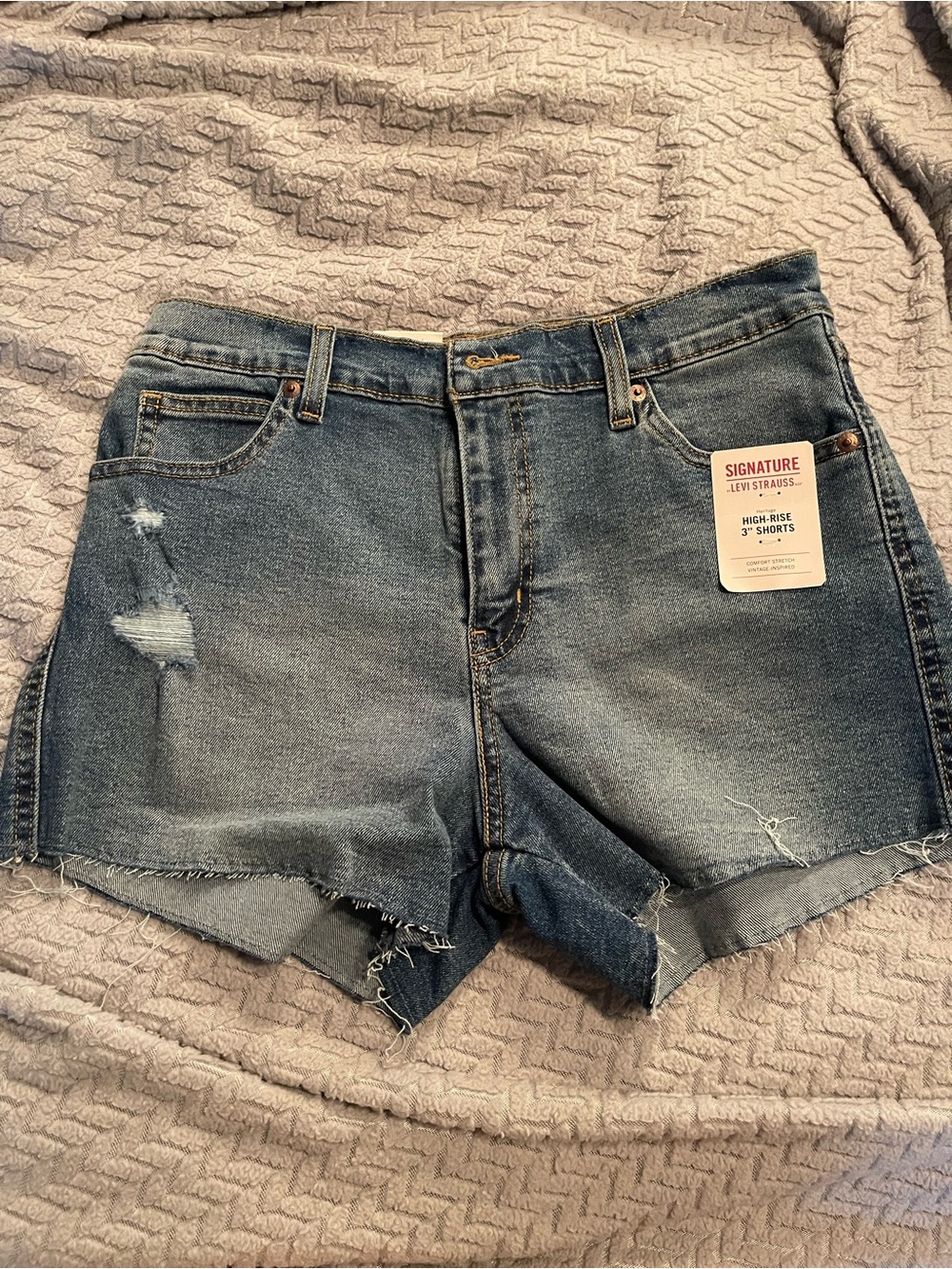 Levi's High-Rise Distressed Denim Shorts in Blue